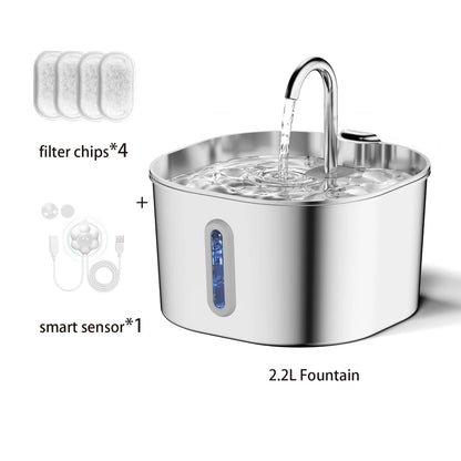 Smart Pet Water Fountain – 2.2L Stainless Steel with Filter