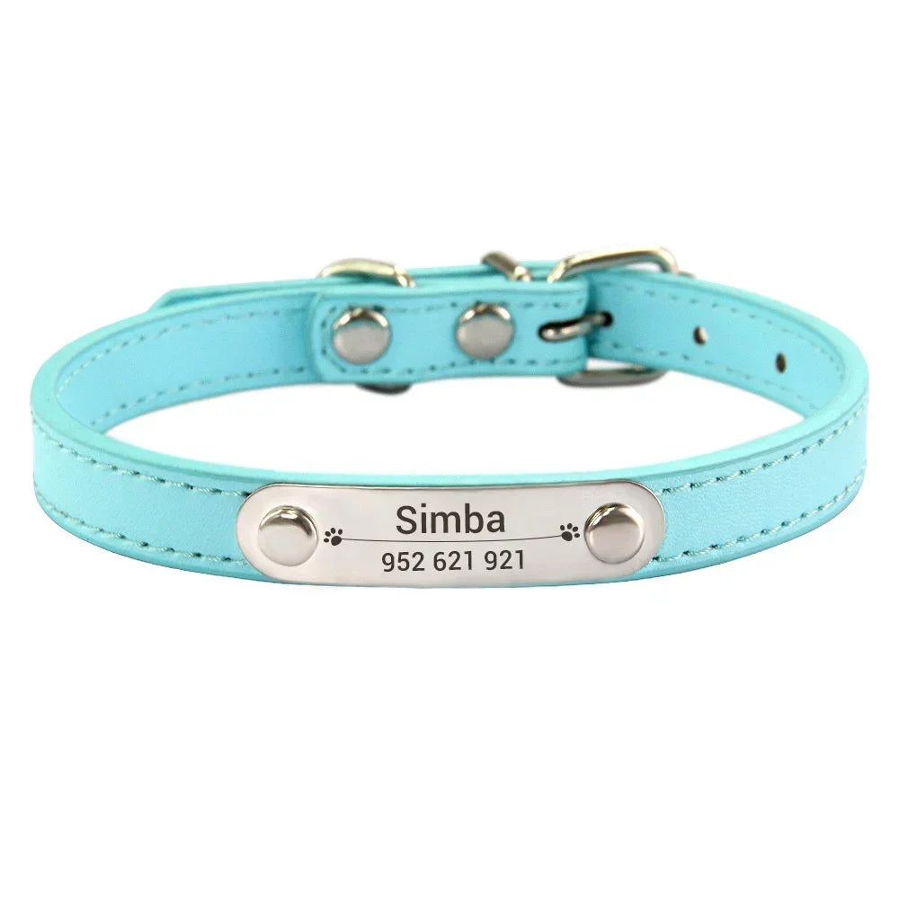 Personalised Dog Collar - Name Engraved PU Leather, Anti-Lost
