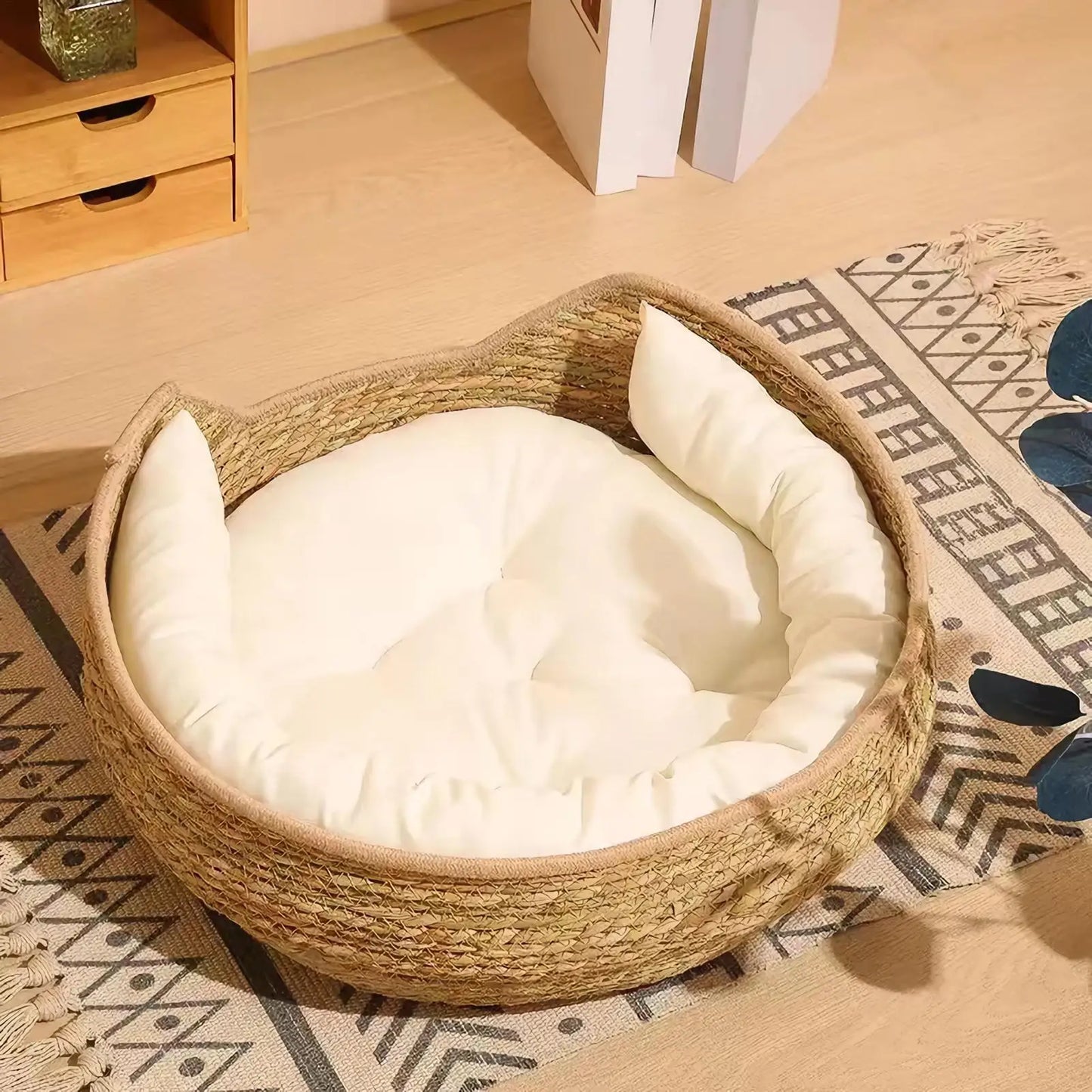 Woven Cat Nest Bed - All-Season with Soft Cushion Pillow