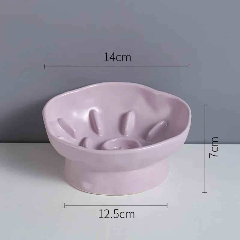 Ceramic Elevated Cat Bowl - Slow Feed & Anti-Choke
