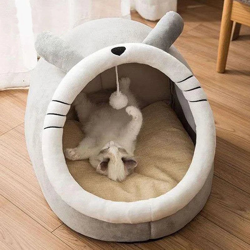 Deep Sleep Cave Cat Bed - Foldable, Washable Cartoon Design