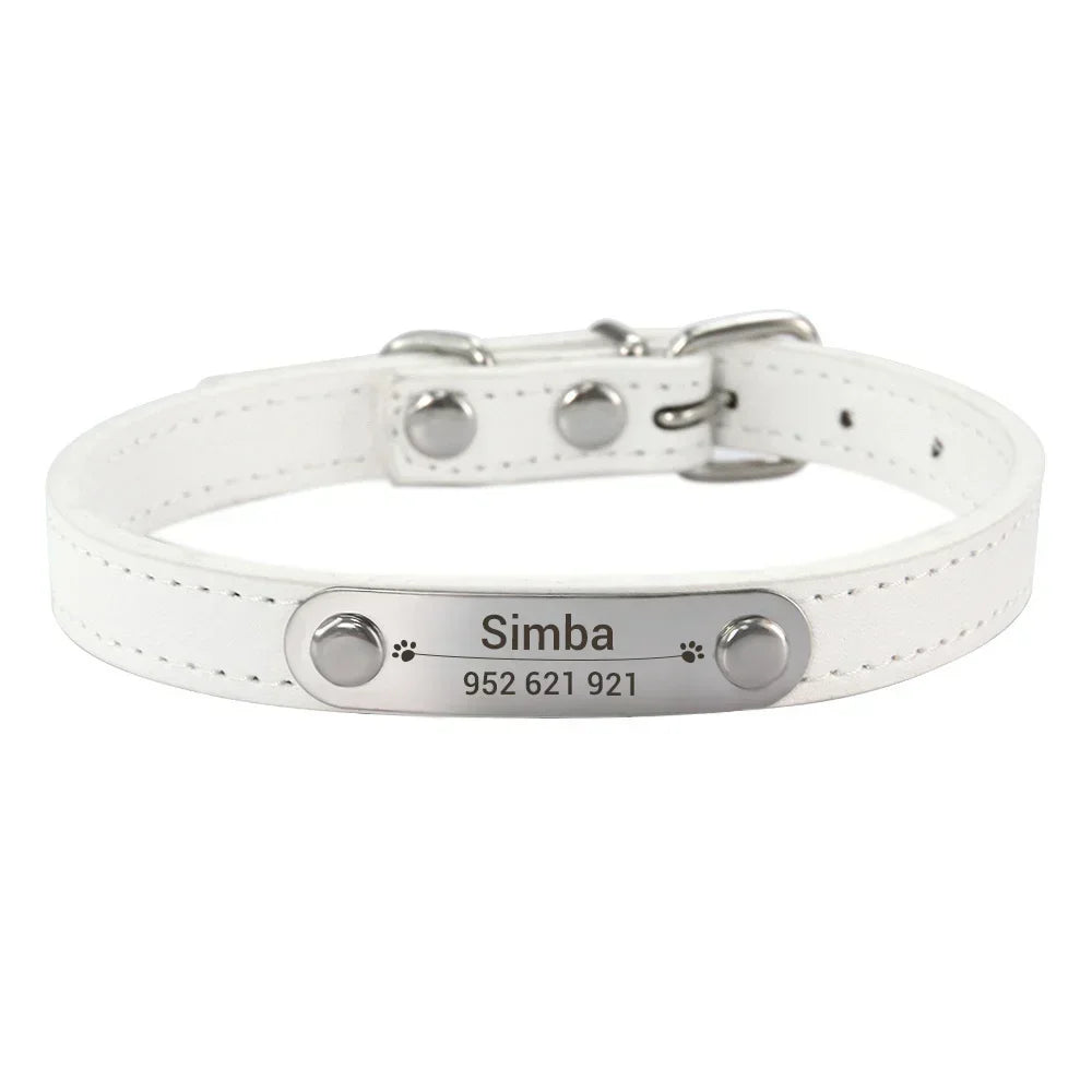 Personalised Dog Collar - Name Engraved PU Leather, Anti-Lost