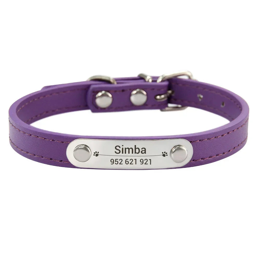 Personalised Dog Collar - Name Engraved PU Leather, Anti-Lost