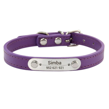 Personalised Dog Collar - Name Engraved PU Leather, Anti-Lost