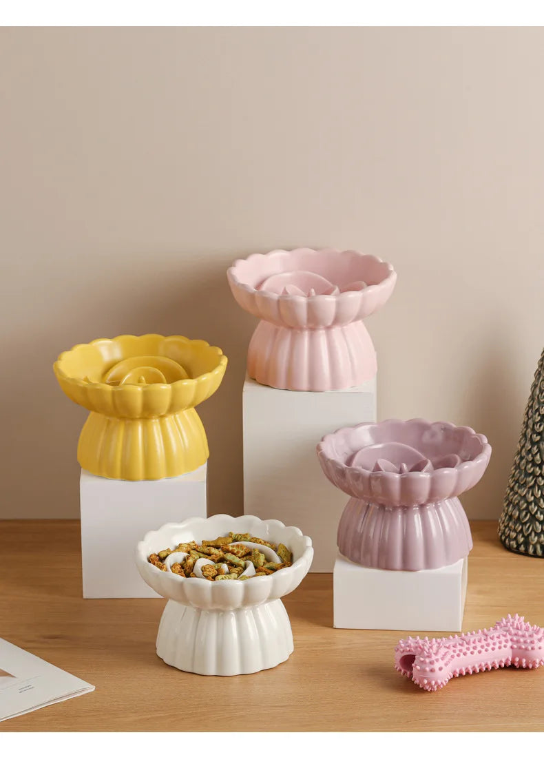 Ceramic Elevated Cat Bowl - Slow Feed & Anti-Choke
