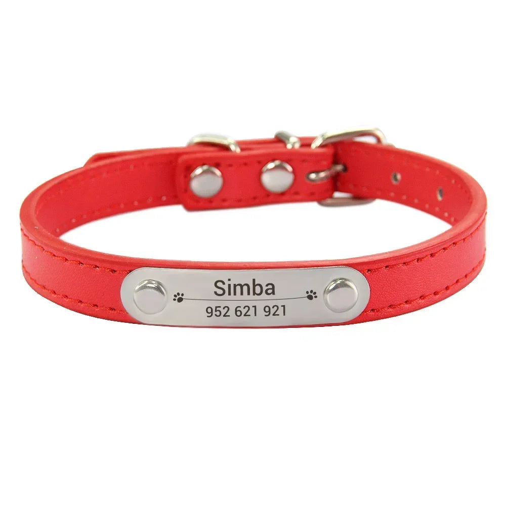Personalised Dog Collar - Name Engraved PU Leather, Anti-Lost