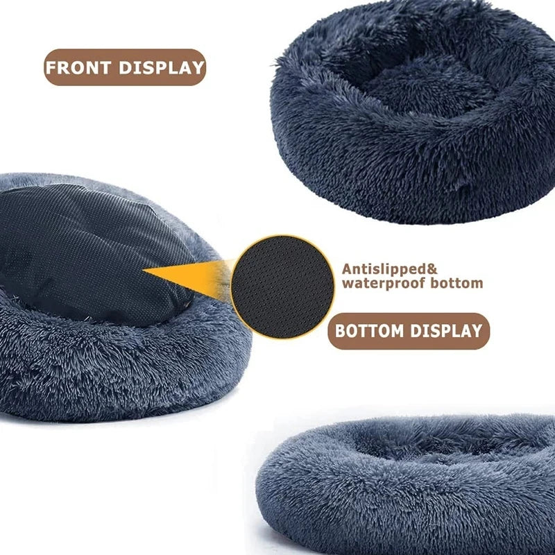 Round Plush Pet Bed - Super Soft, 6 Sizes for Dogs & Cats