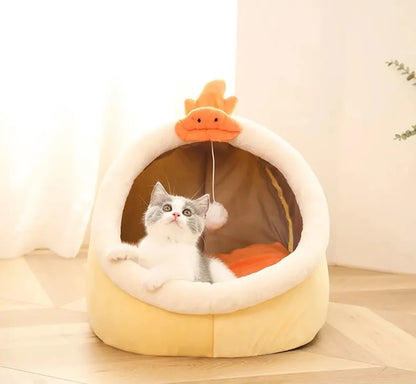 Deep Sleep Cave Cat Bed - Foldable, Washable Cartoon Design
