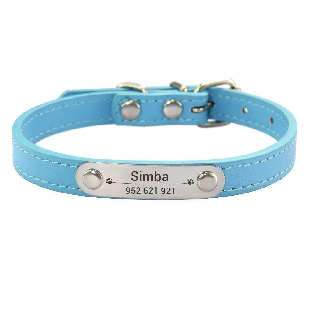 Personalised Dog Collar - Name Engraved PU Leather, Anti-Lost