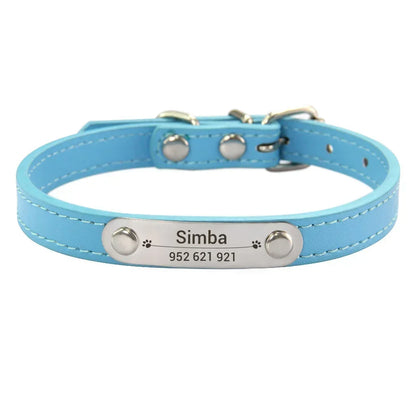 Personalised Dog Collar - Name Engraved PU Leather, Anti-Lost
