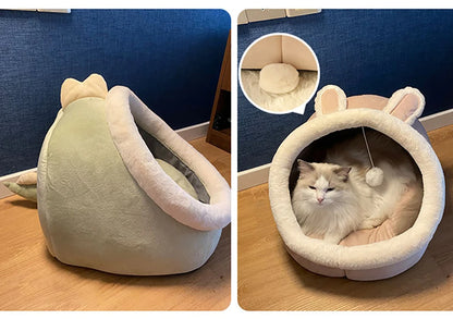 Deep Sleep Cave Cat Bed - Foldable, Washable Cartoon Design