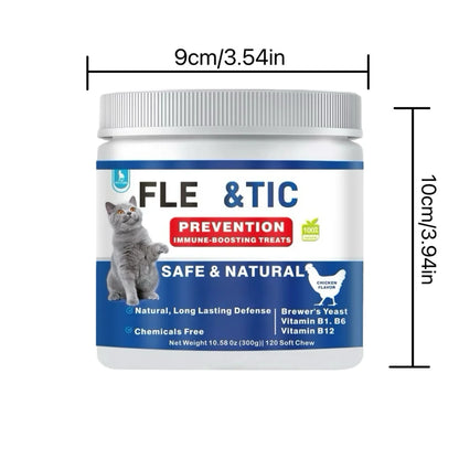 Cat Flea & Tick Control Chewables – 120 Chews with Taurine for Skin & Coat Health